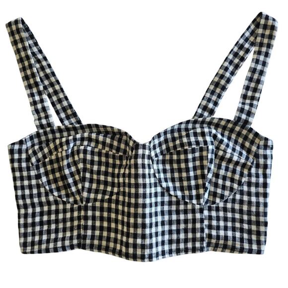 Reformation Linen Gingham 2-Piece Set Sz 4 — Top & High-Waist Pants - Picture 2 of 7